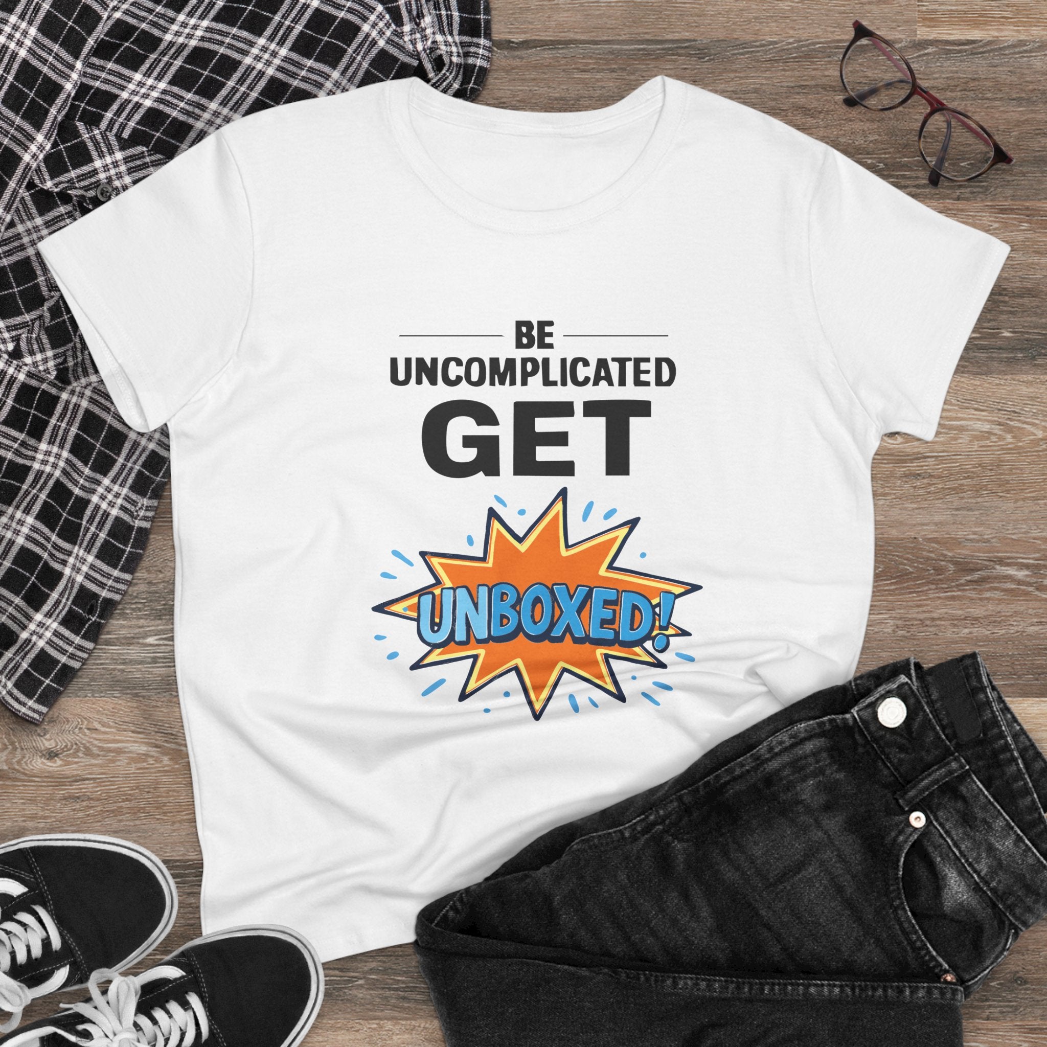 Unboxed Women's Midweight Cotton Tee - Fun Graphic Tee, Casual Wear, Gift for Her, Playful Shirt, Everyday Fashion